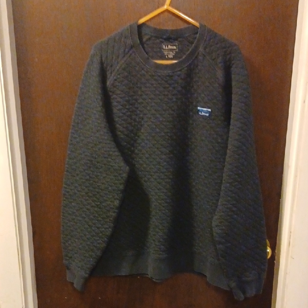 L.L. Bean Men's Dark Gray Quilted Crewneck Sweatshirt Size Large